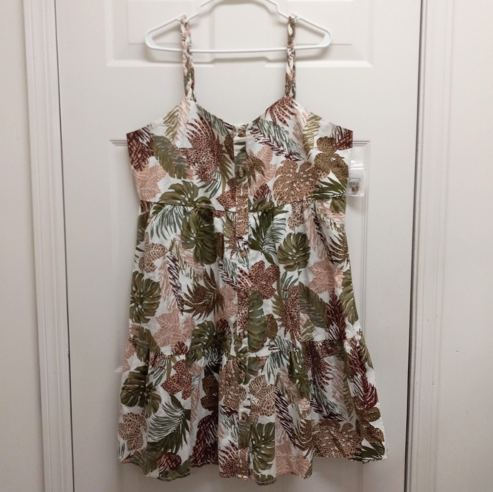 BeachLunchLounge Linen Blend Babydoll Button Front Dress Tropical XL Resort